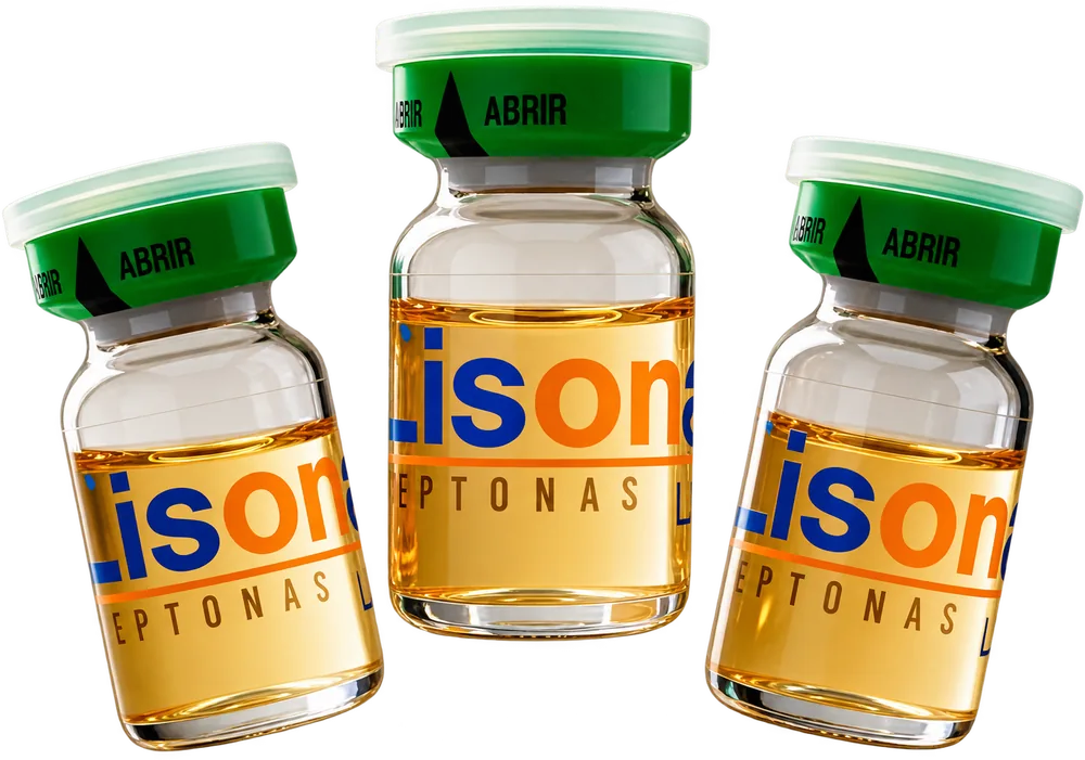 Tres frascos de Lisonas Peptonas con solución de peptonas.